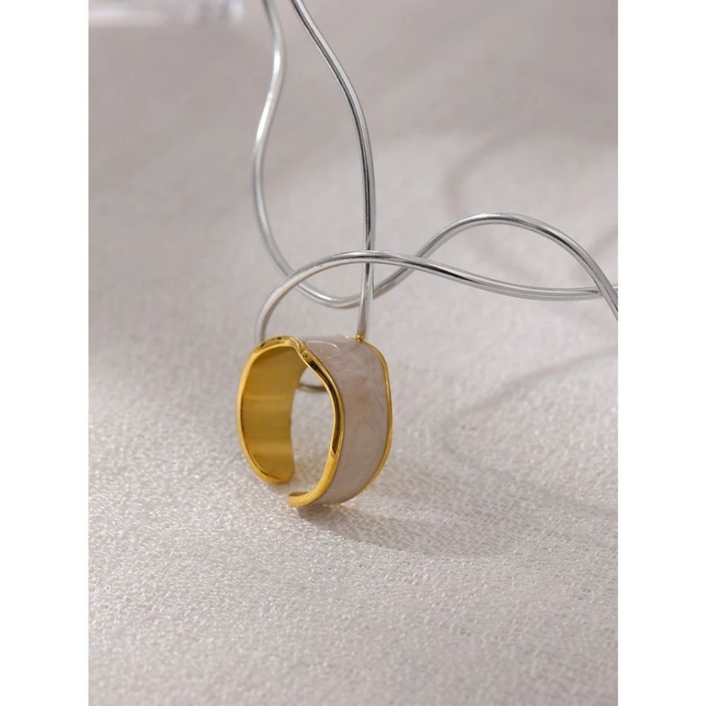 White Oil Painting Enamel Ring - Gold-Plated, Adjustable - Picture 7 of 10